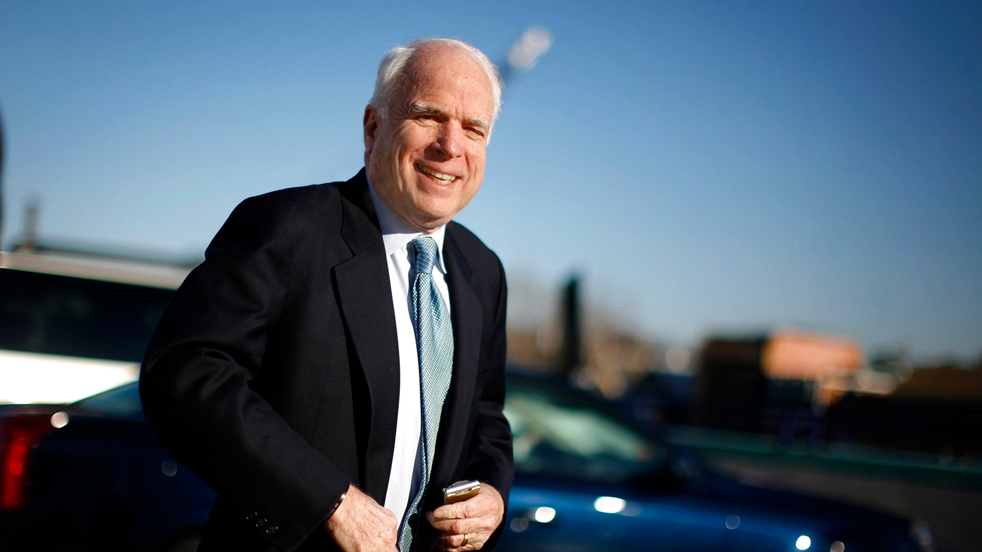 Republican presidential candidate Senator John McCain (R-AZ) arrives for a news conference in Annapolis February 11, 2008