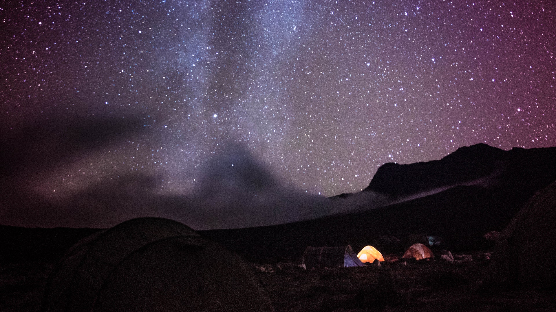 A starry night at base camp on the trail up Mount Kilimanjaro.