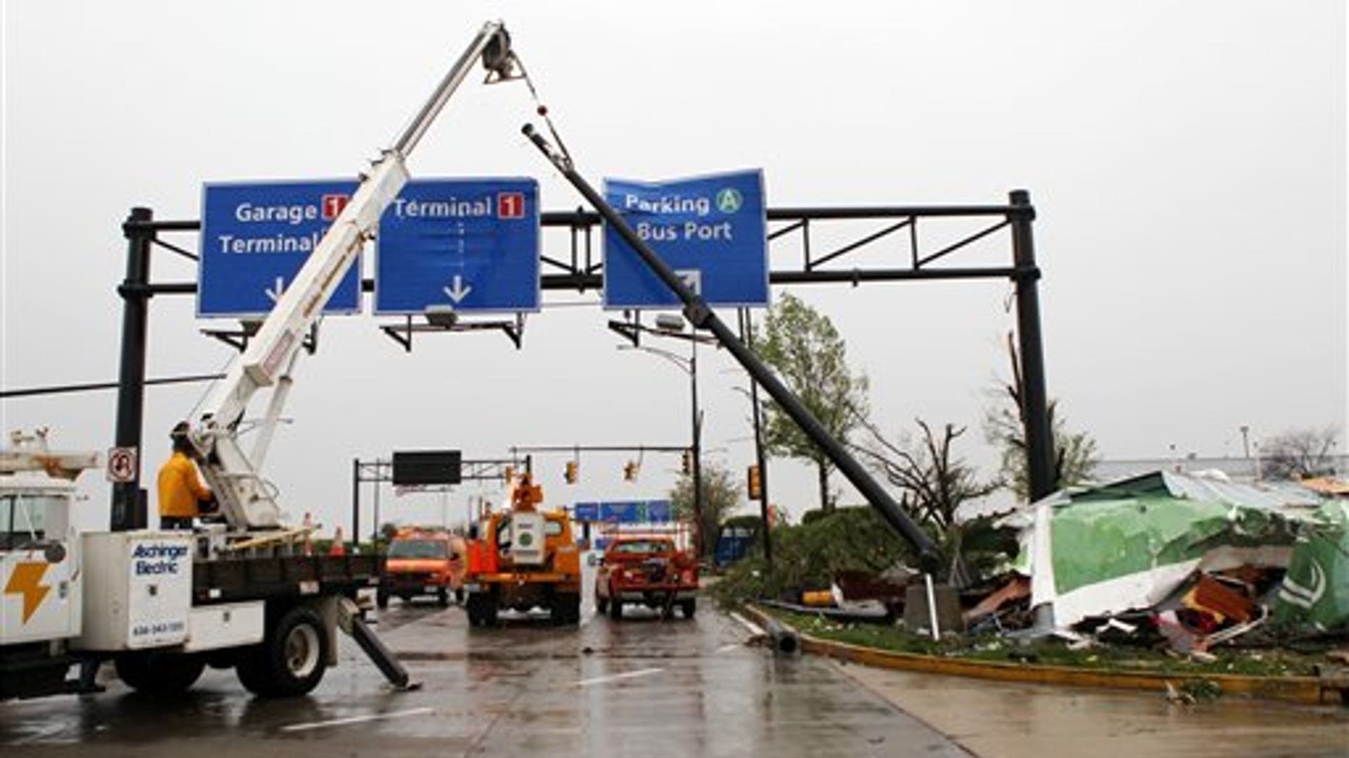 April 23, 2011: work crew repairs damage at the Lambert-St. Louis International Airport 