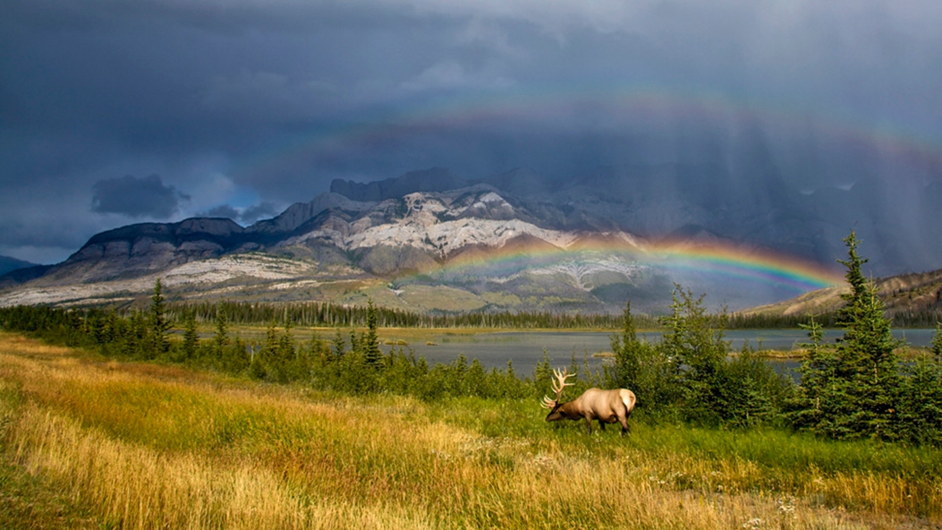 Mountainscape With Rainbows