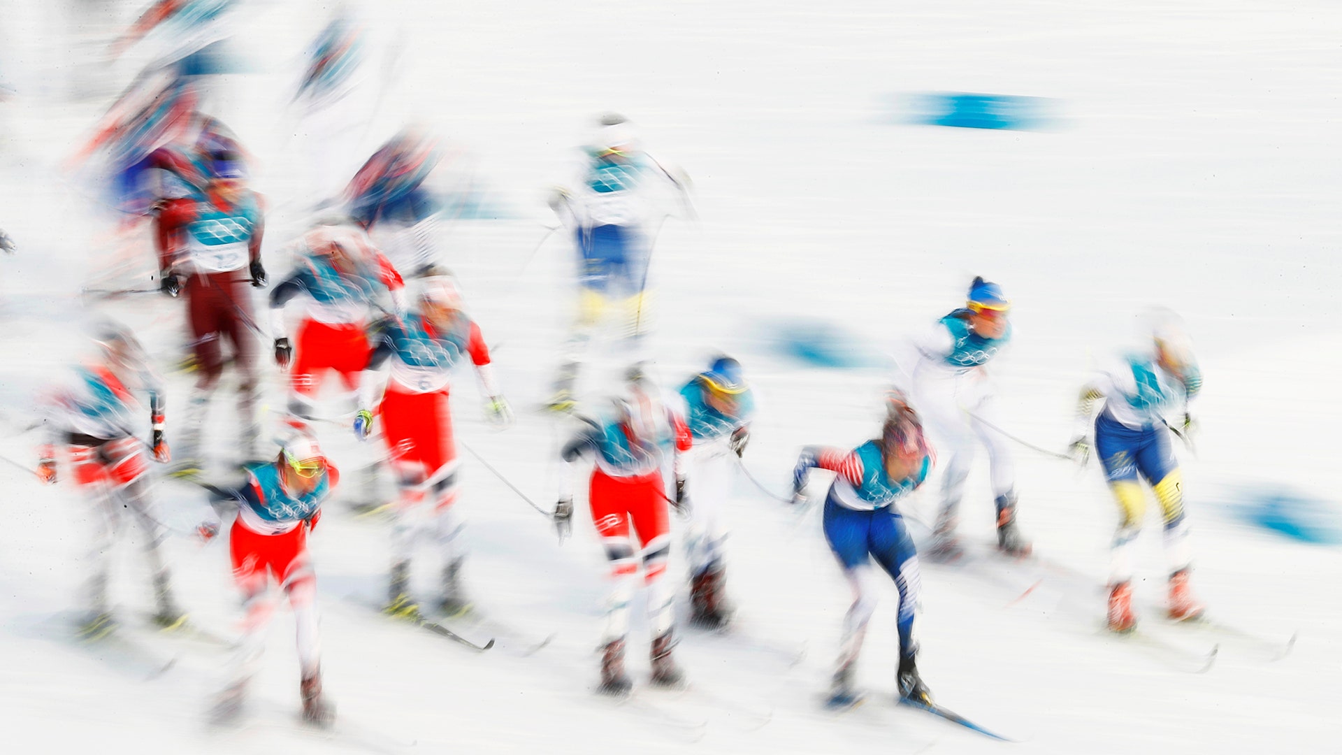 Athletes in action during the 7.5km Skiathlon