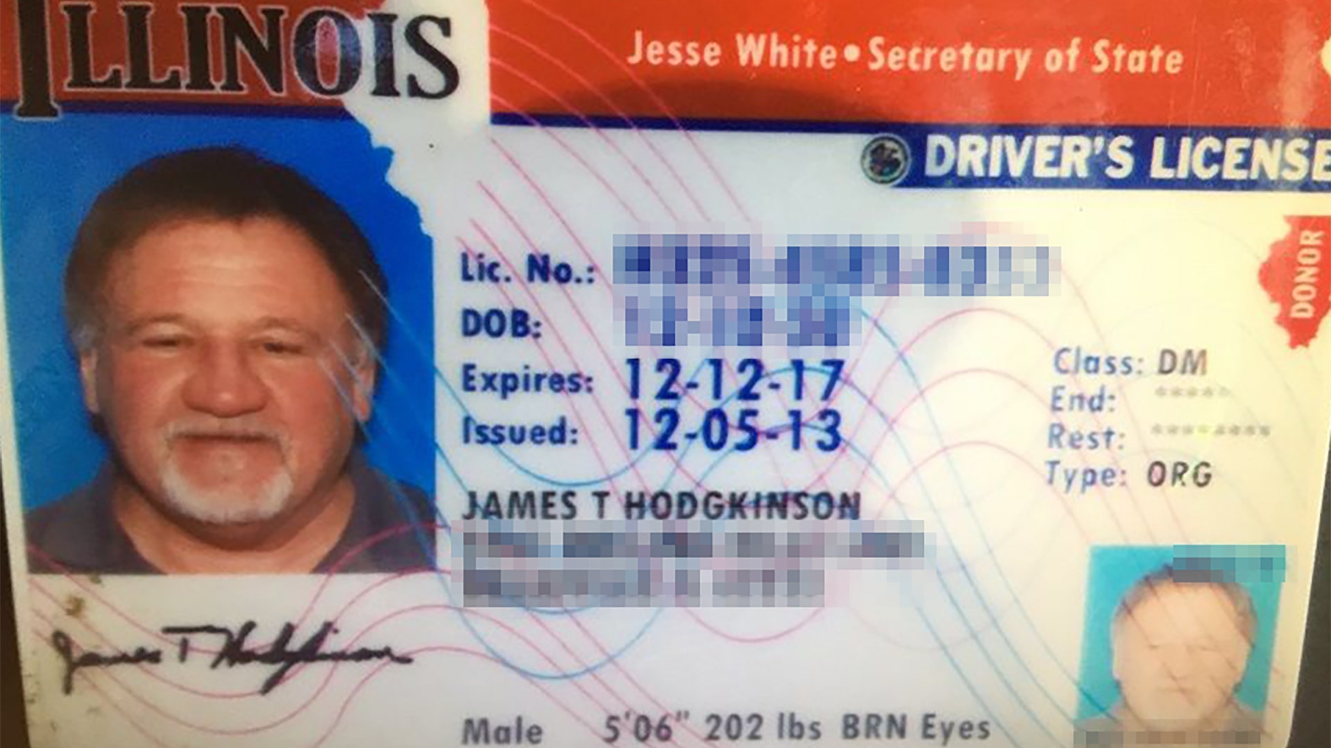 Drivers license of suspect James T. Hodgkinson