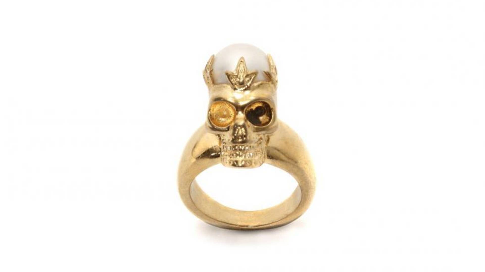 Pearl Crown Skull Ring