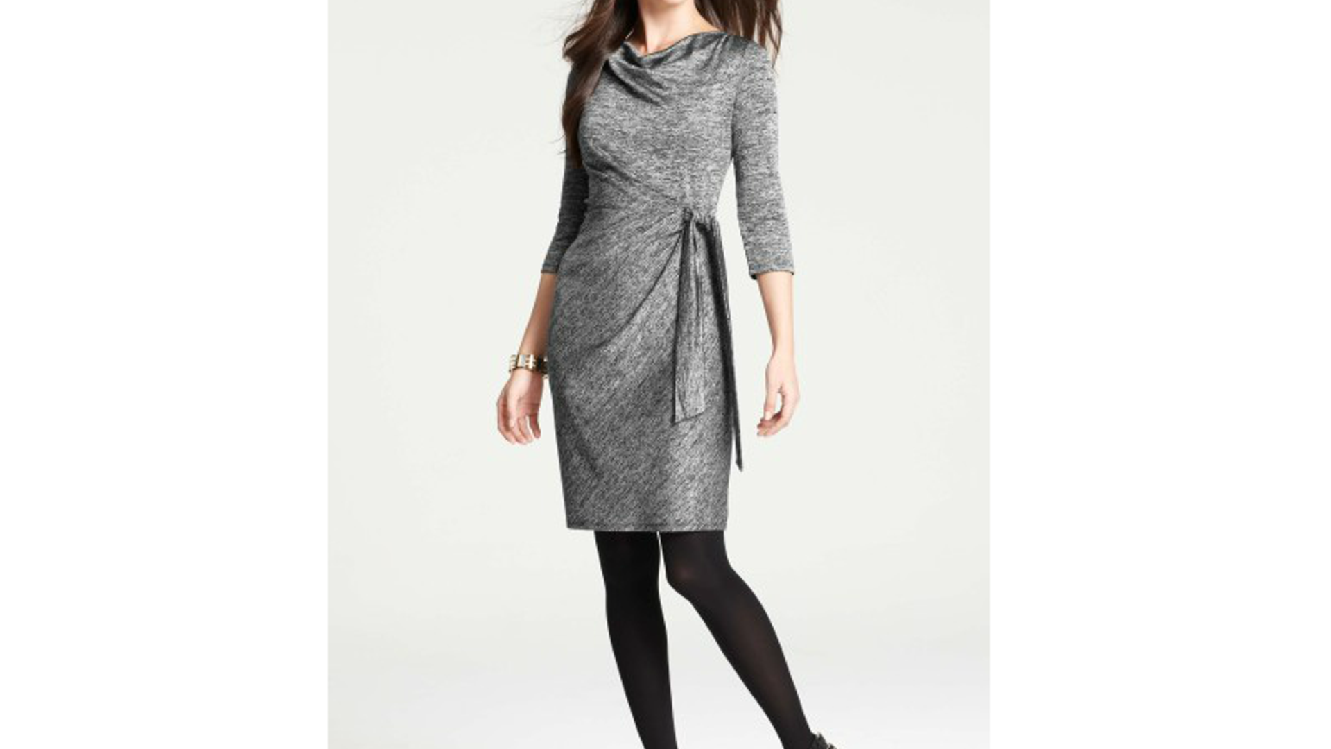 Marled Tweed Print Side Tie Jersey Dress