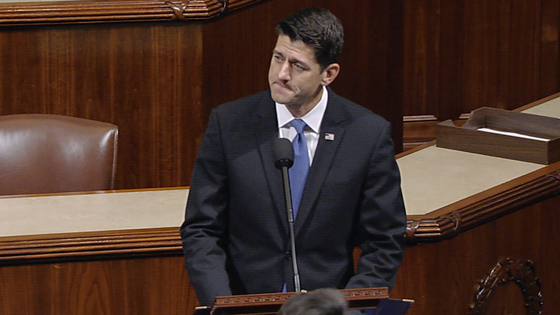 House Speaker Paul Ryan of Wis., pauses as he speaks Wednesday, June 14, 2017, on the House floor at the Capitol