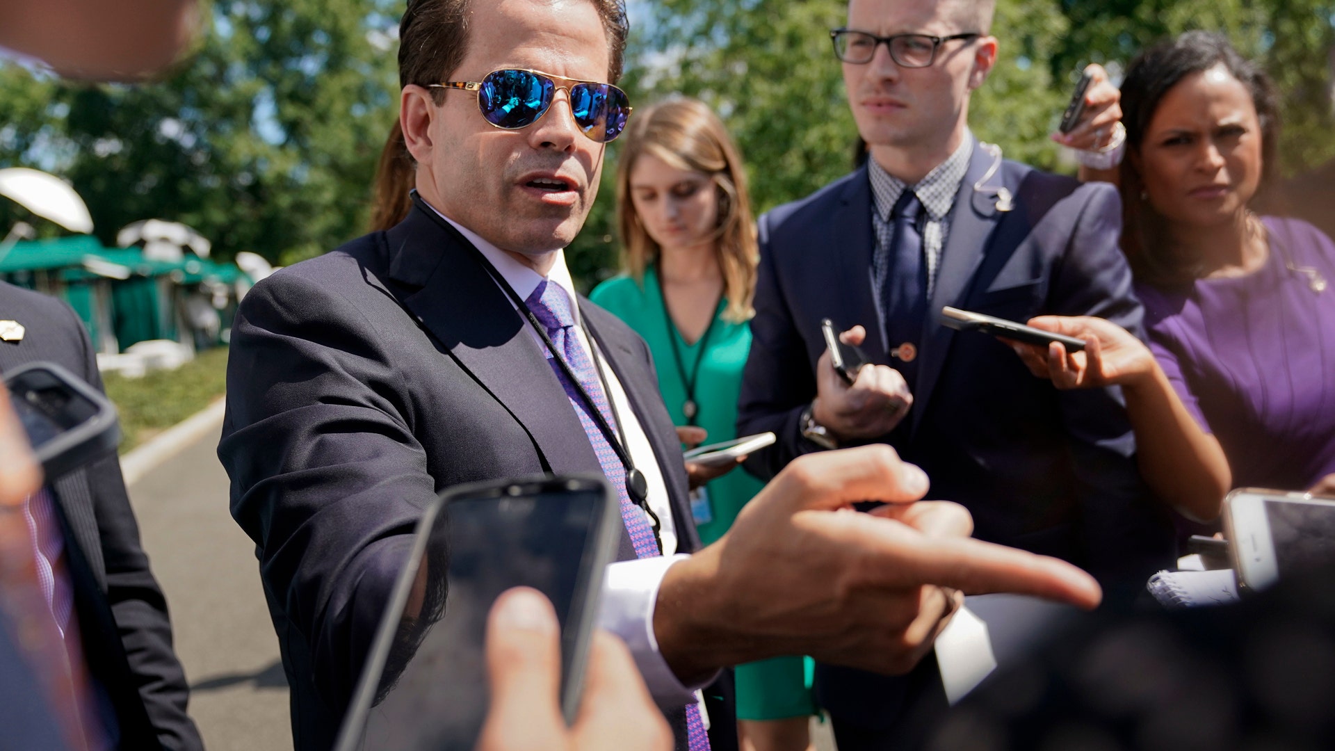 Scaramucci speaks to members of the media at the White House in Washington