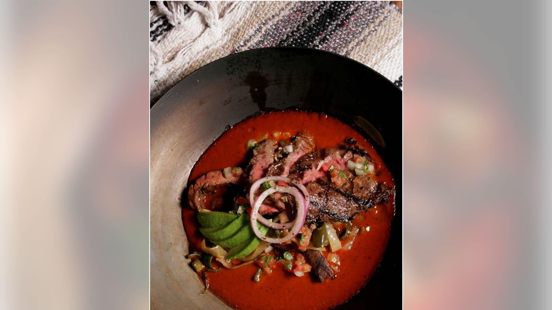 FNL grill aracherra with guajillo sauce