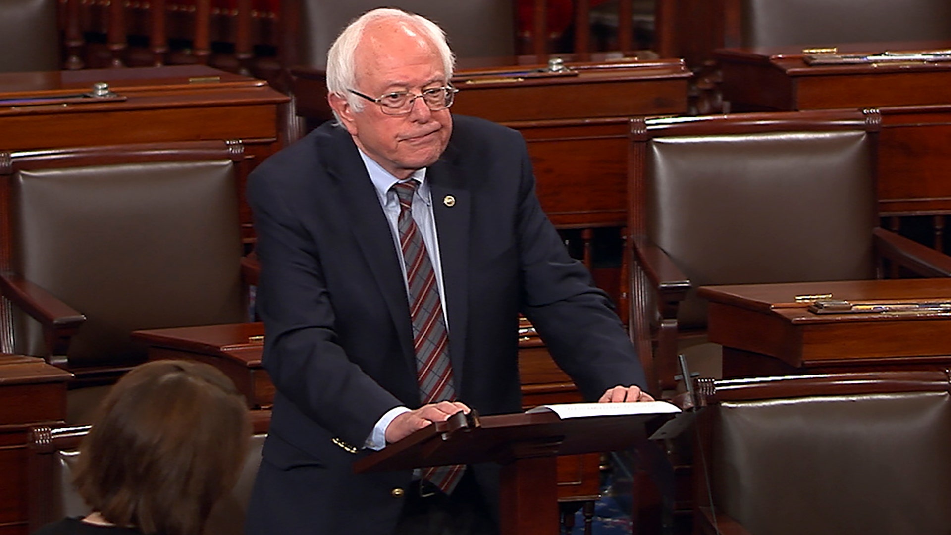 Sen. Bernie Sanders, I-Vt., pauses as he speaks Wednesday on the Senate floor at the Capitol