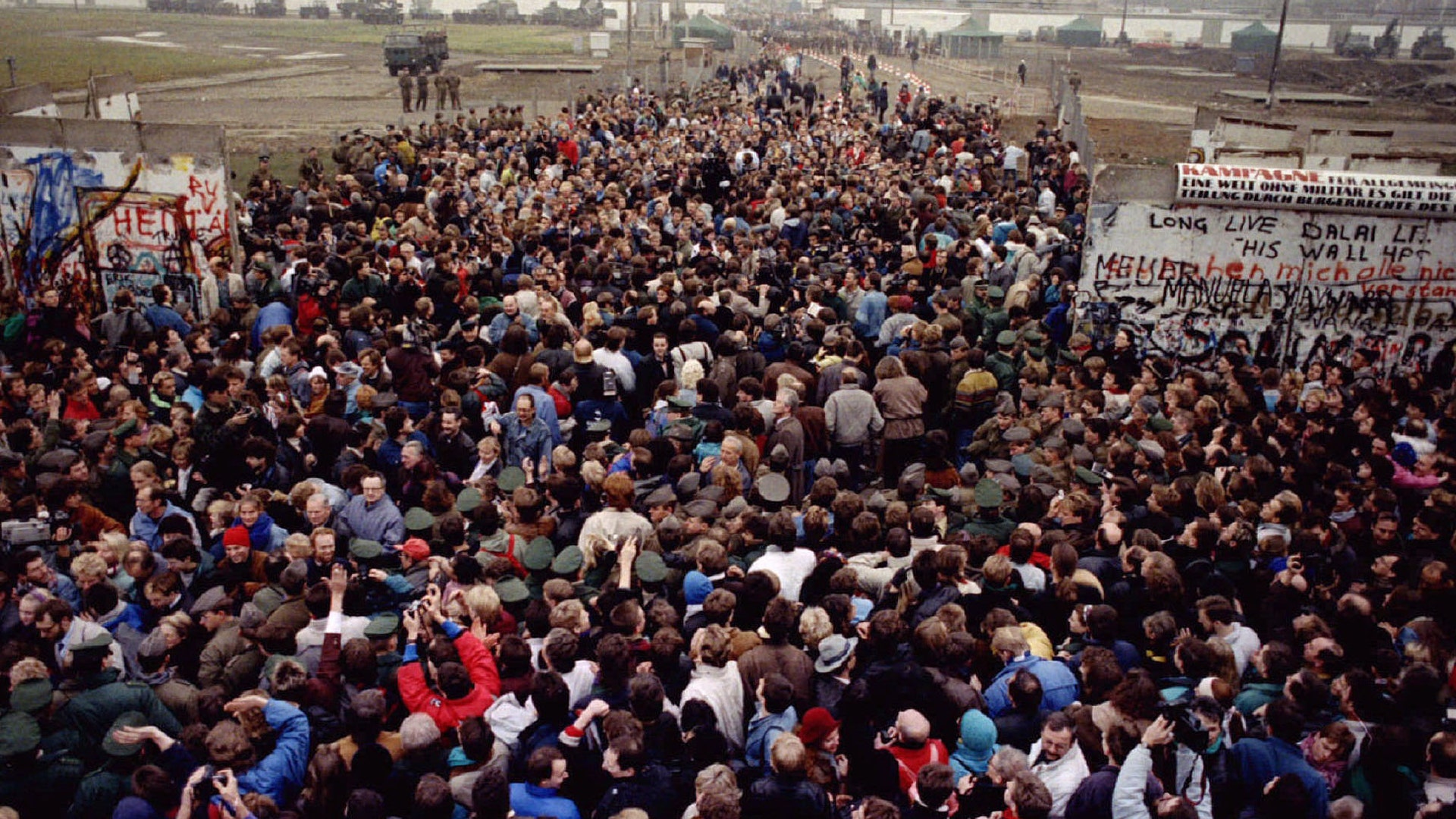 East Berliners meet West Berliners at Potsdamer Platz after the Berlin Wall was opened, November 12, 1989