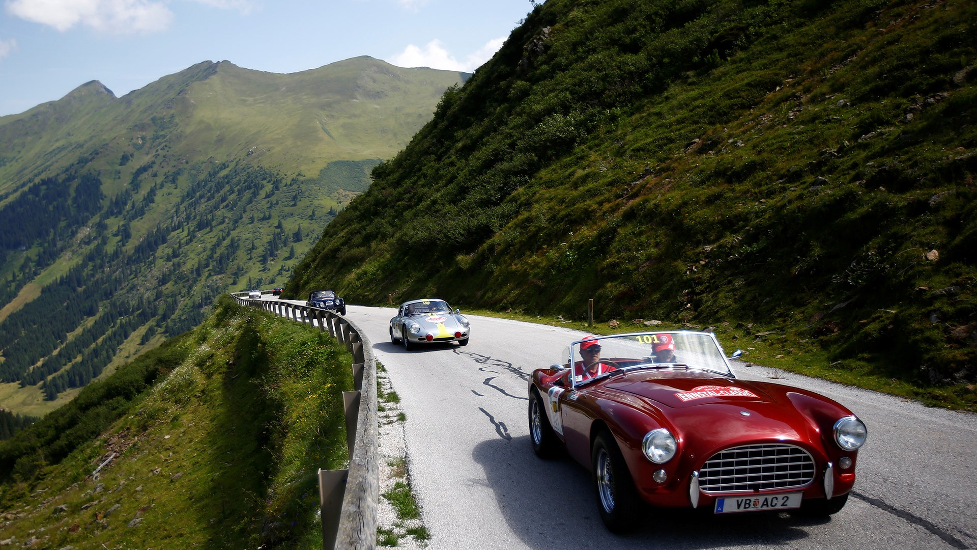 Participants in the Ennstal classic old-timer rally on the road to Soelkpass, Austria July 20, 2017