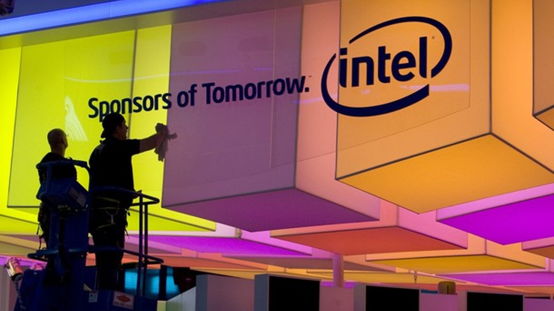 Workers at Intel booth