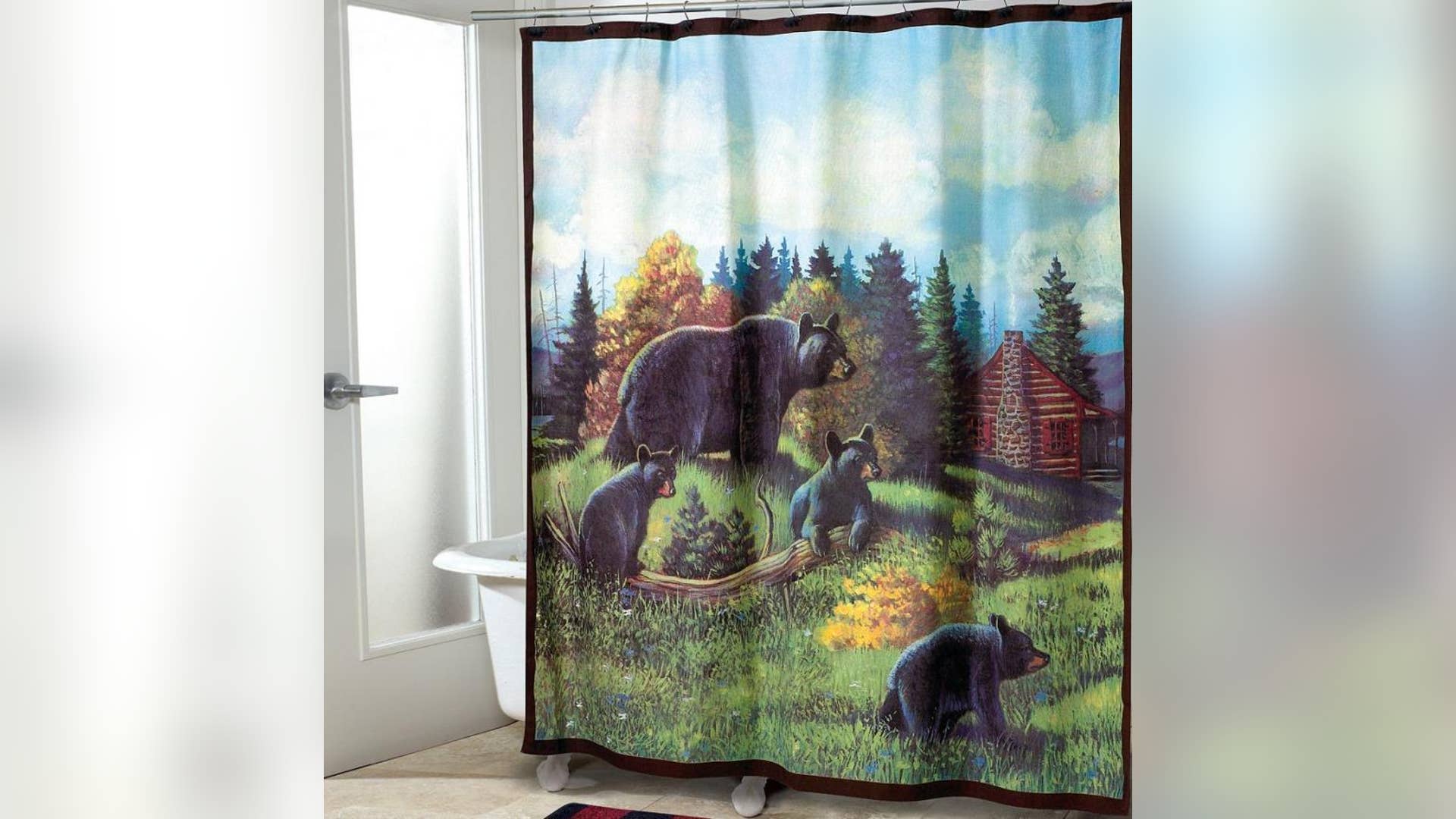 Avanti Black Bear Lodge Fabric Shower Curtain