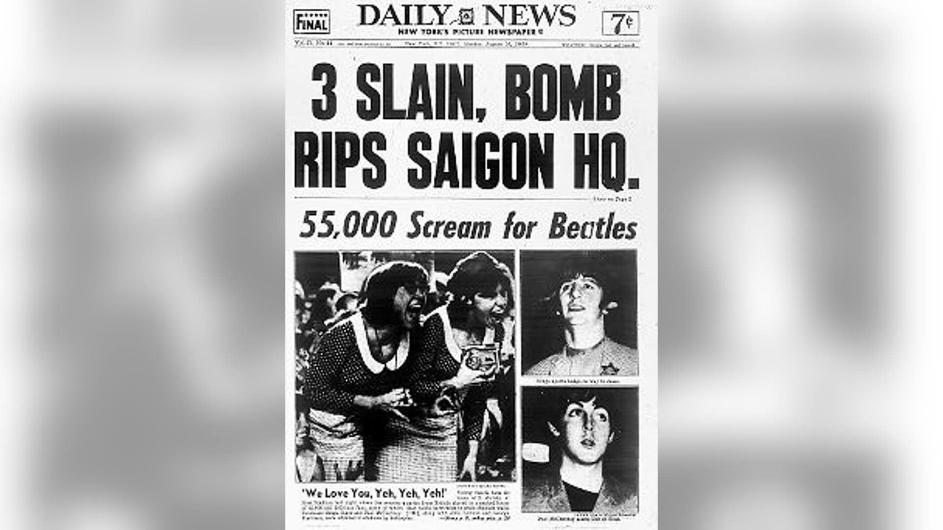 Front Page of the NY Daily News Following the Concert