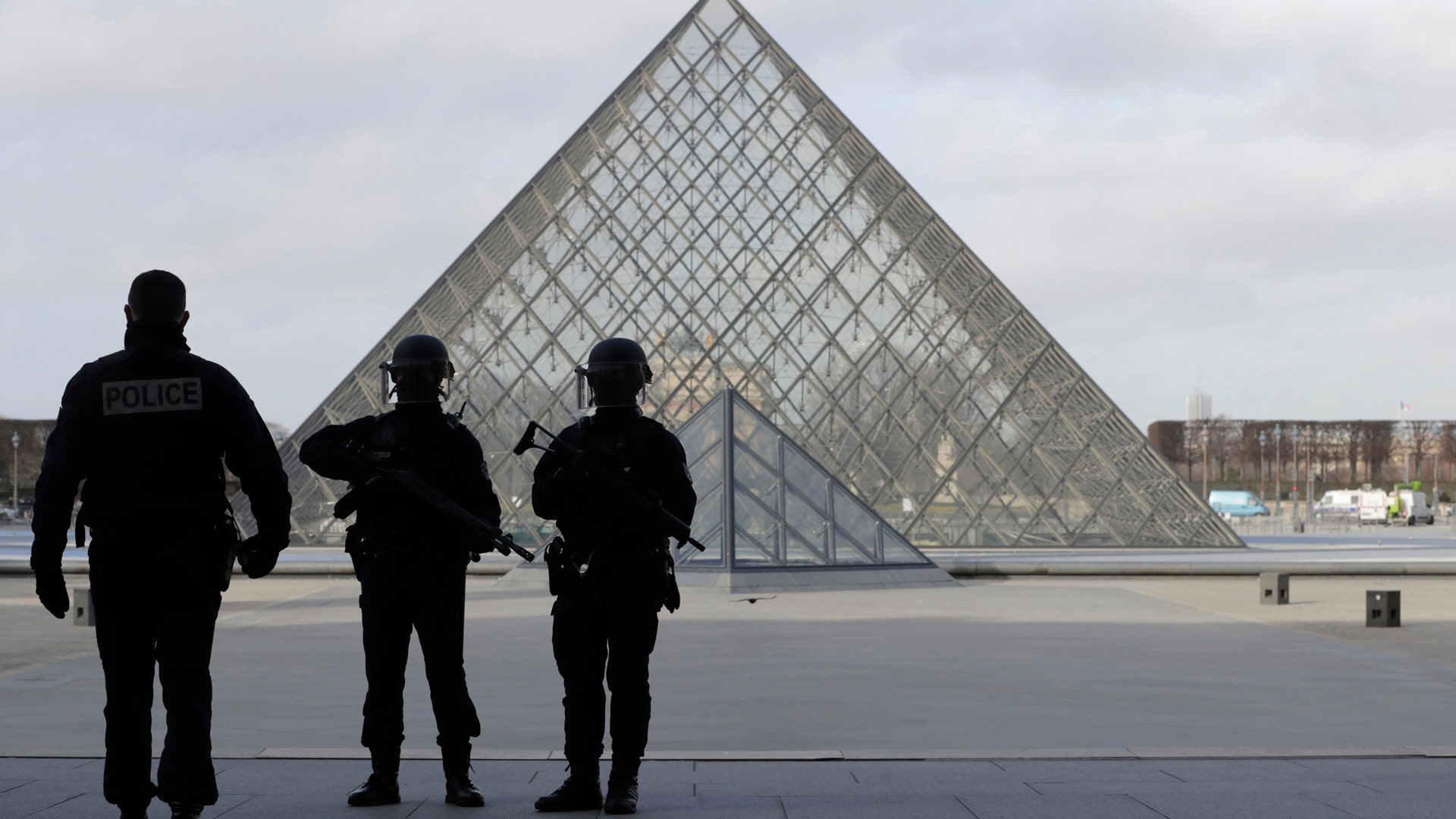 French police secure the site near the Louvre Pyramid in Paris, France, February 3, 2017.