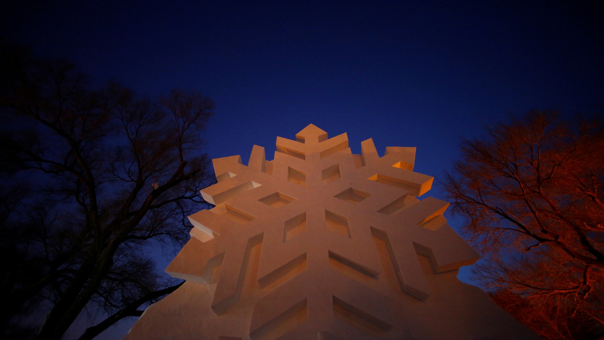 A snow sculpture is seen. 