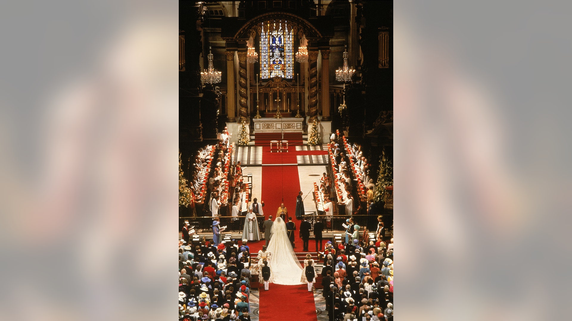 Prince Charles and his bride Diana, Princess of Wales, during their wedding ceremony in St. Paul's Cathedral in London, July 29, 1981