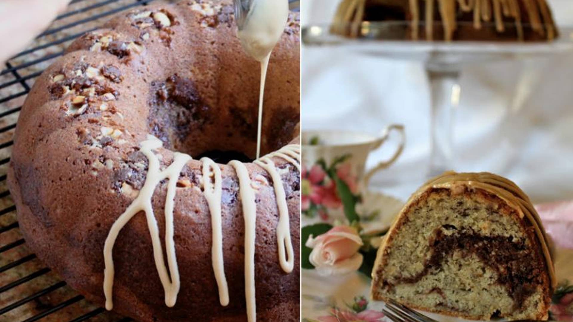 Banana Nutella Swirl Bundt Cake with Coffee Icing