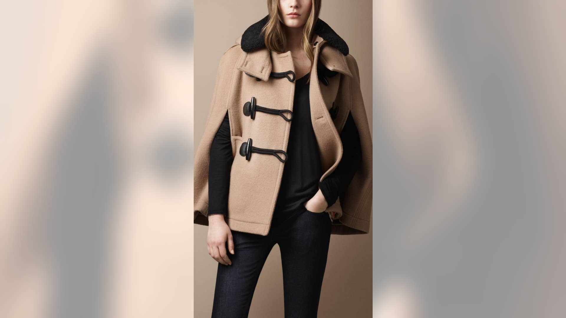 Shearling Collar Duffle Cape