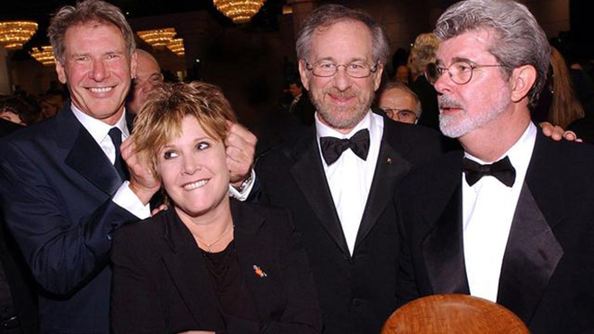 Harrison Ford, Carrie Fisher, Steven Spielberg and George Lucas, at BAFTA/LA 11th Annual Britannia Awards, in Beverly Hills, California.
