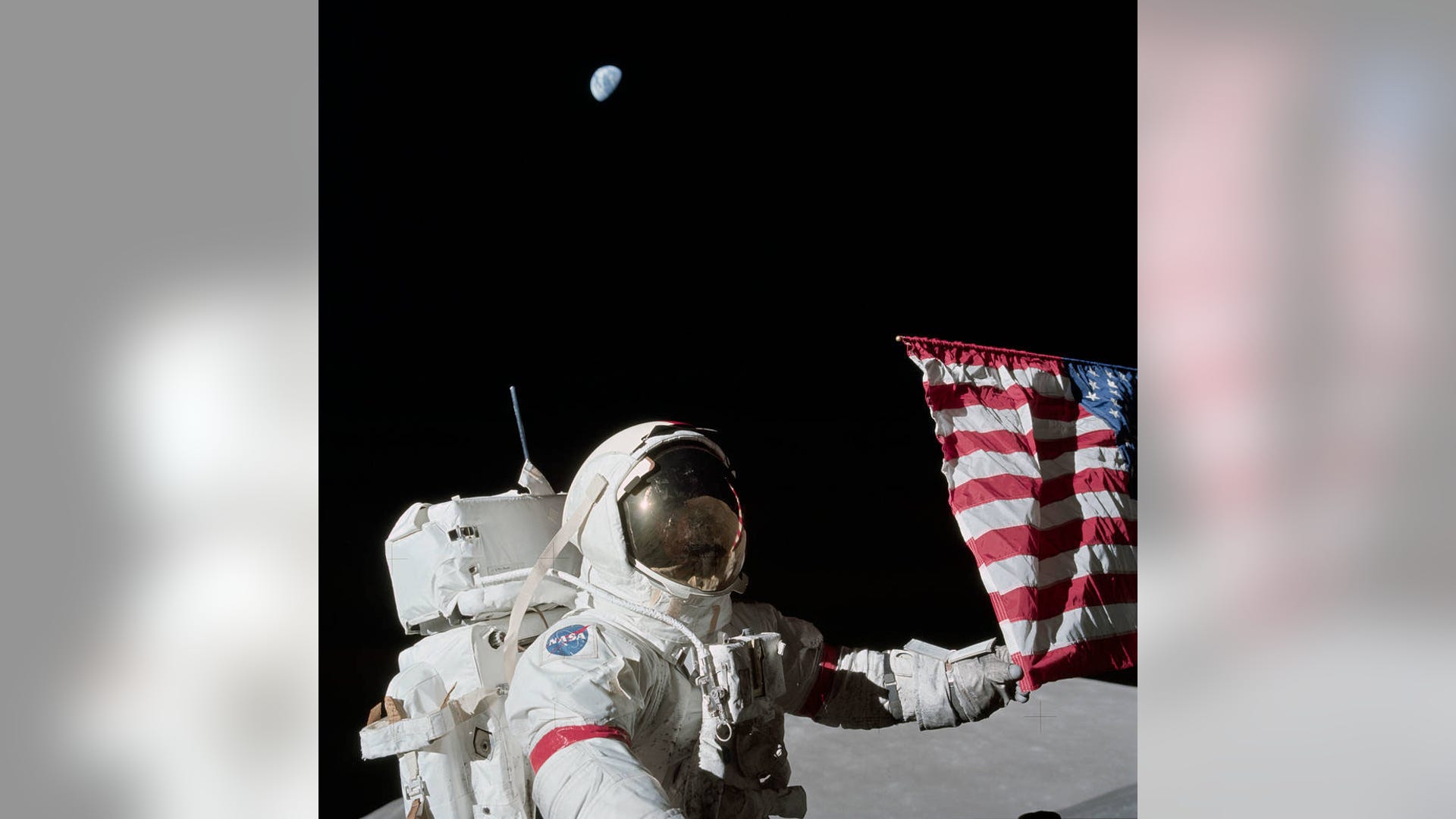American flag on the moon