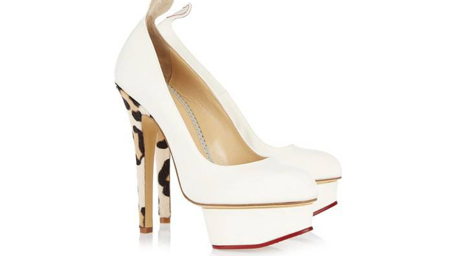 Charlotte Olympia Love Dolly twill and calf hair pumps