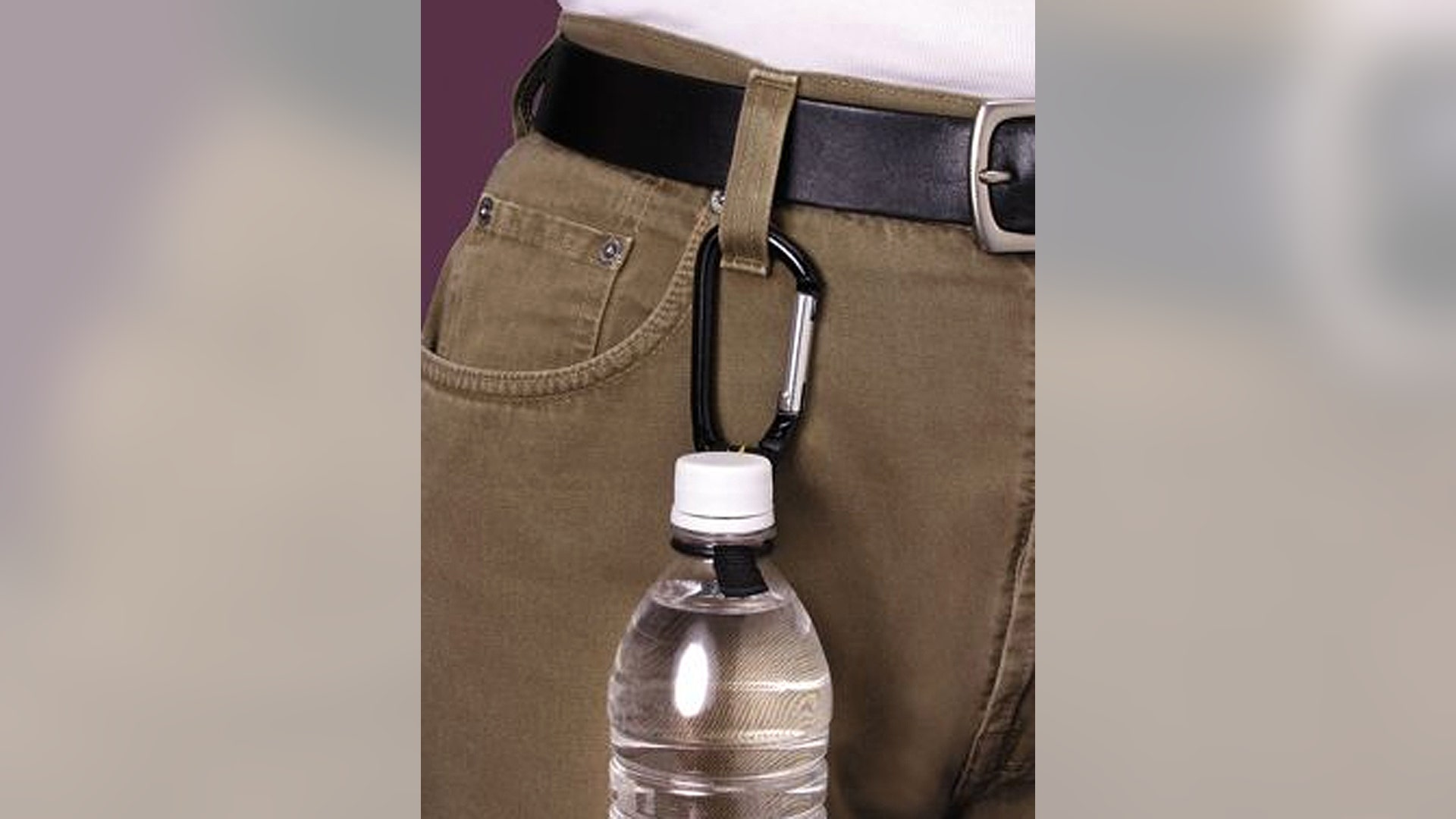 Best non-mountaineering use for a D-clip: Magellan Clip-On Bottle Holder, $7.85