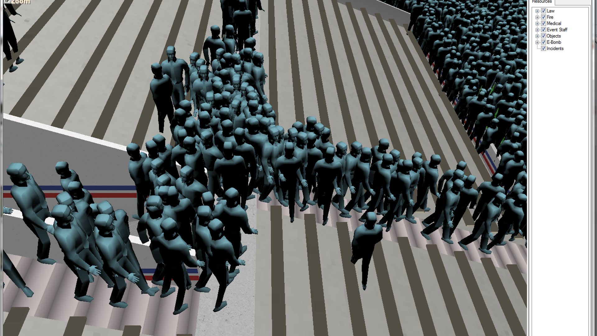 Sport Evac: modeled people calmly evac