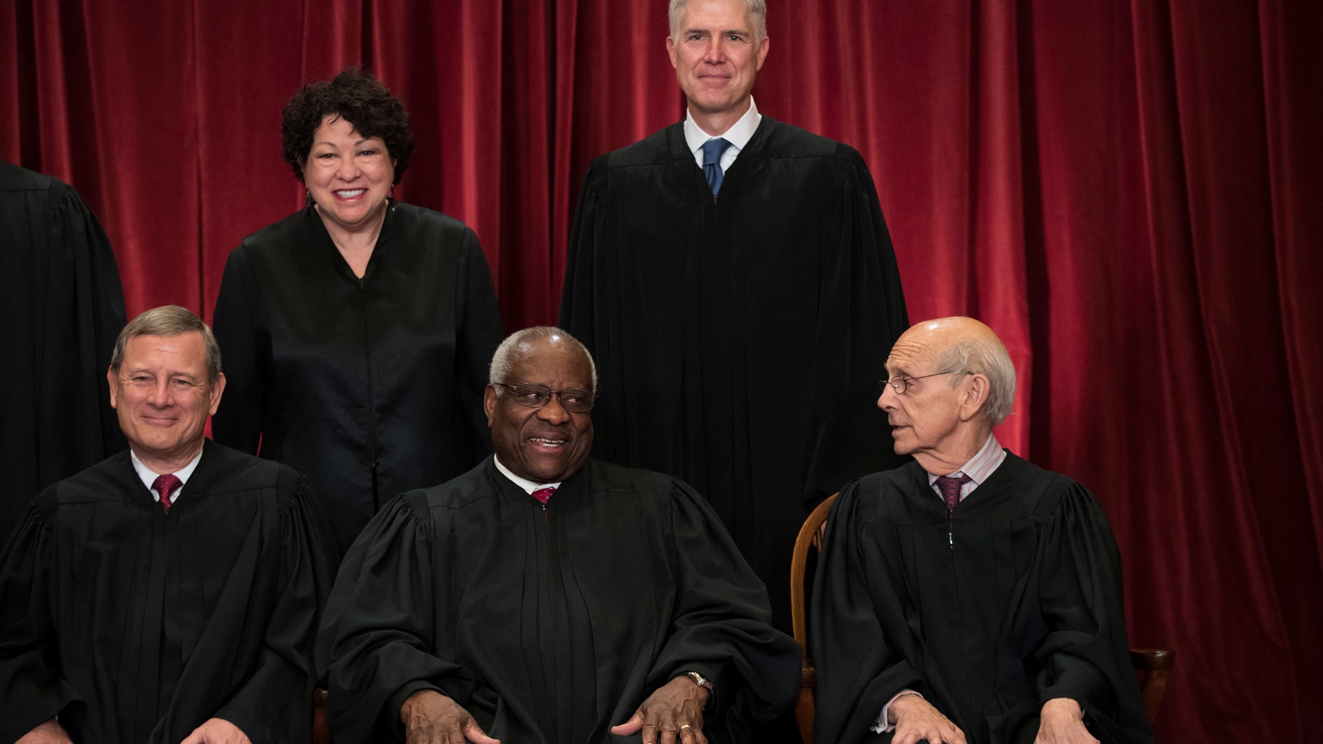 Chief Justice John Roberts with Justices Clarence Thomas, Stephen Breyer, Sonia Sotomayor and Neil Gorsuch