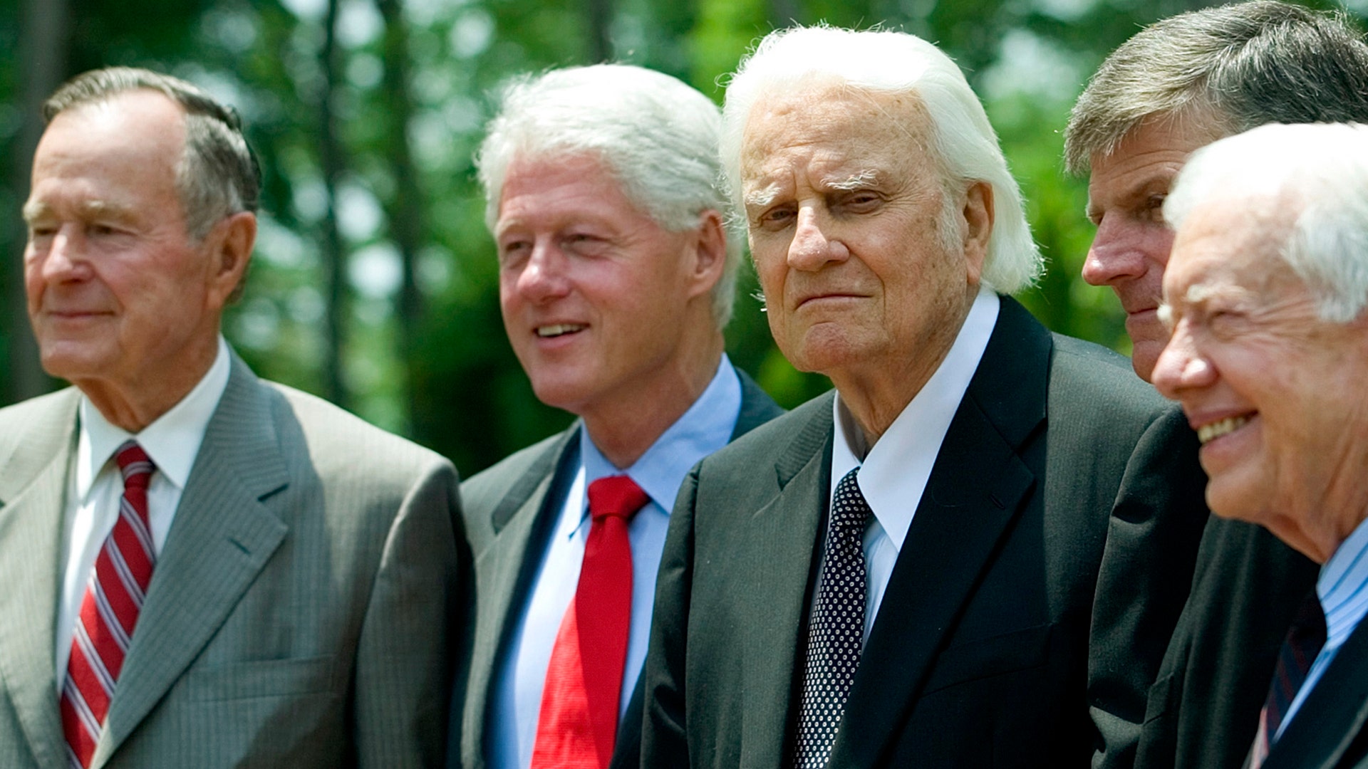 Evangelist Billy Graham meets with former presidents, George Bush, Bill Clinton and Jimmy Carter in Charlotte, May 31, 2007