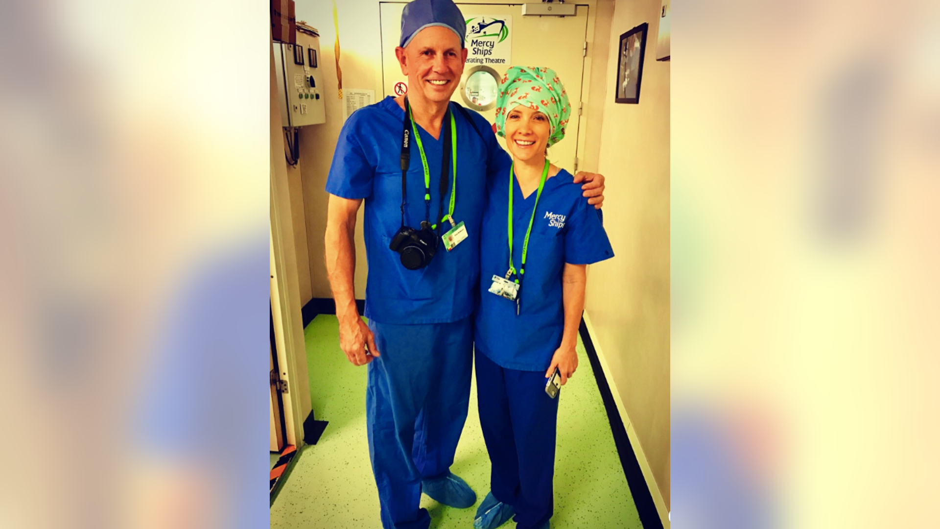 Dana and husband Peter in scrubs