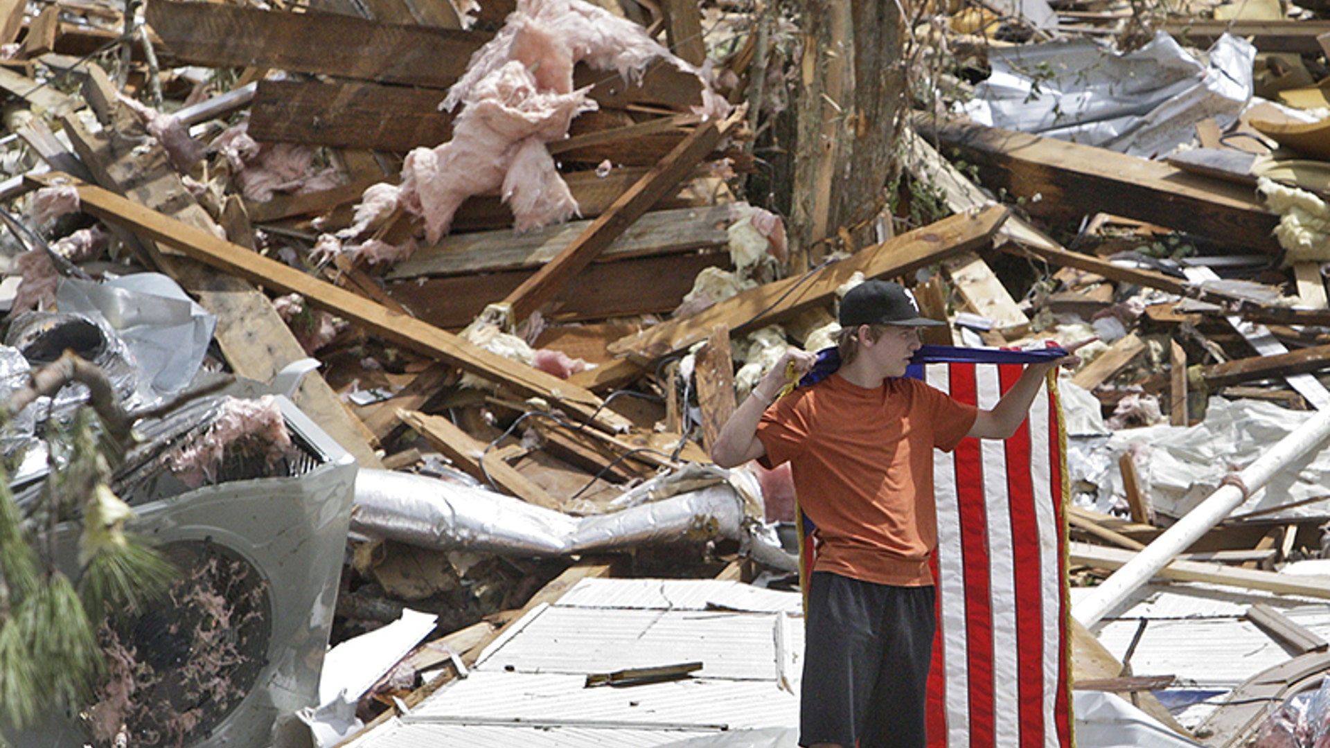 Georgia Boy With Tornado Damaged Flag