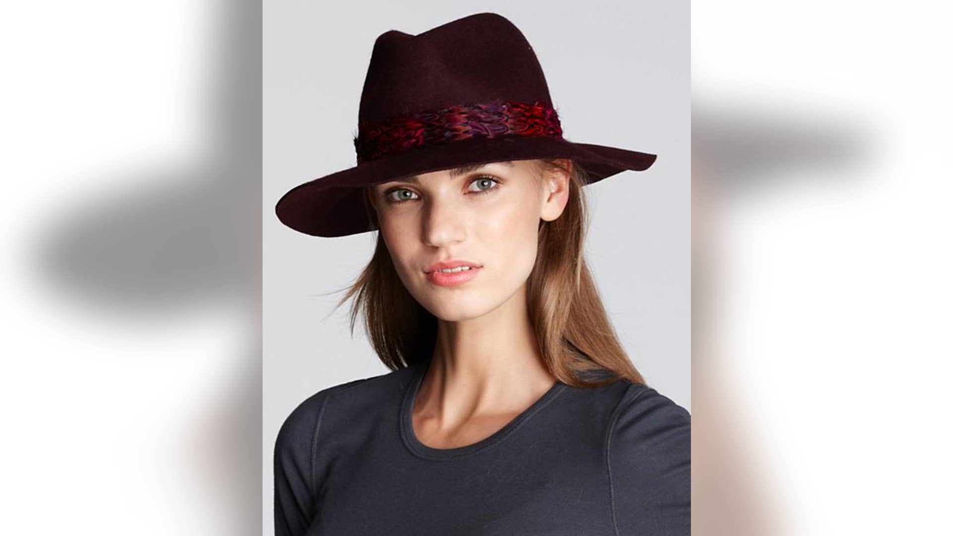 Juicy Couture Floppy Fedora with Faux Feather Trim