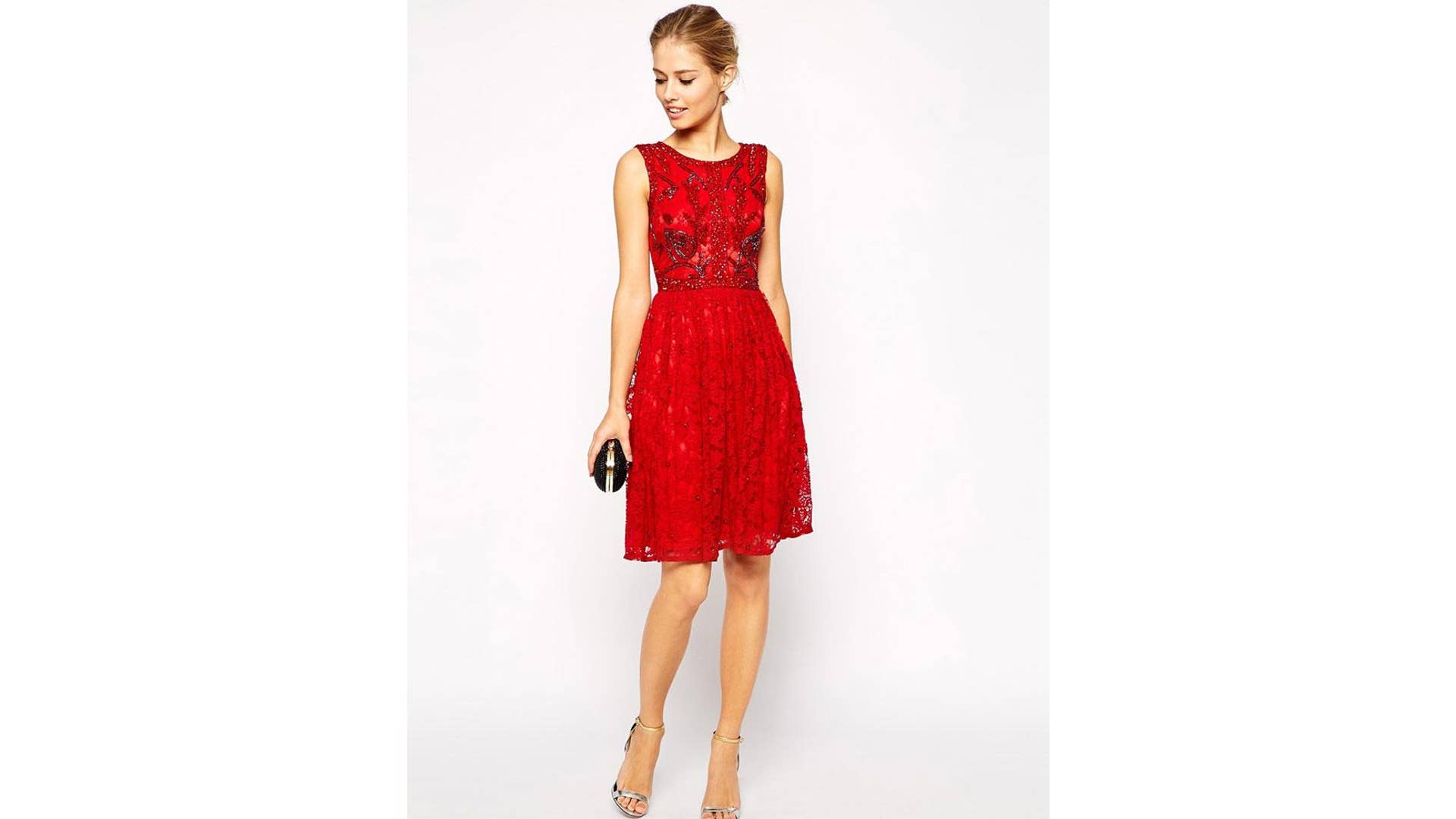 Frock and Frill Sleeveless Lace Skater Dress with Embellishment