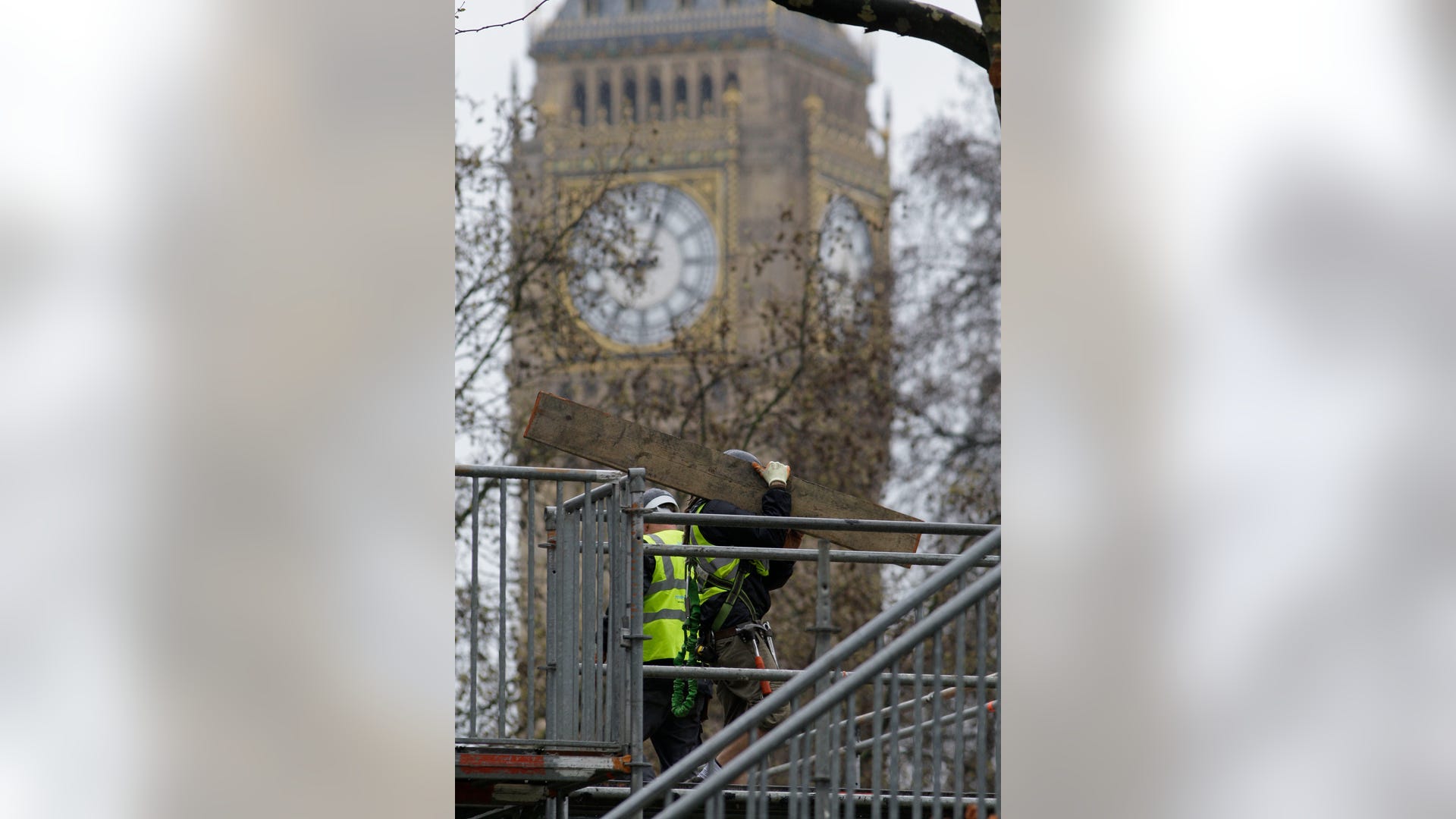 Britain Royal Wedding: Workers Build Media Stand