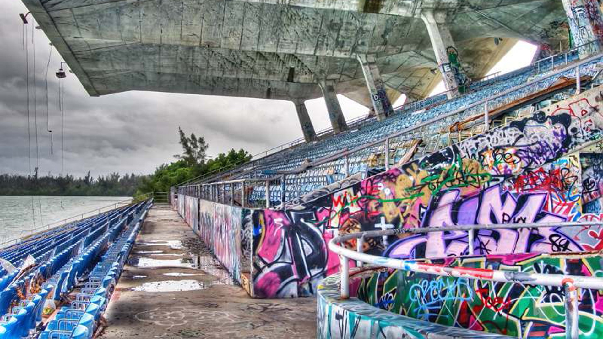 Restore Miami Marine Stadium - STREET ART AT MIAMI MARINE STADIUM After its  closing in 1992, the Marine Stadium became a very popular place for  graffiti. In fact, street artists, through their