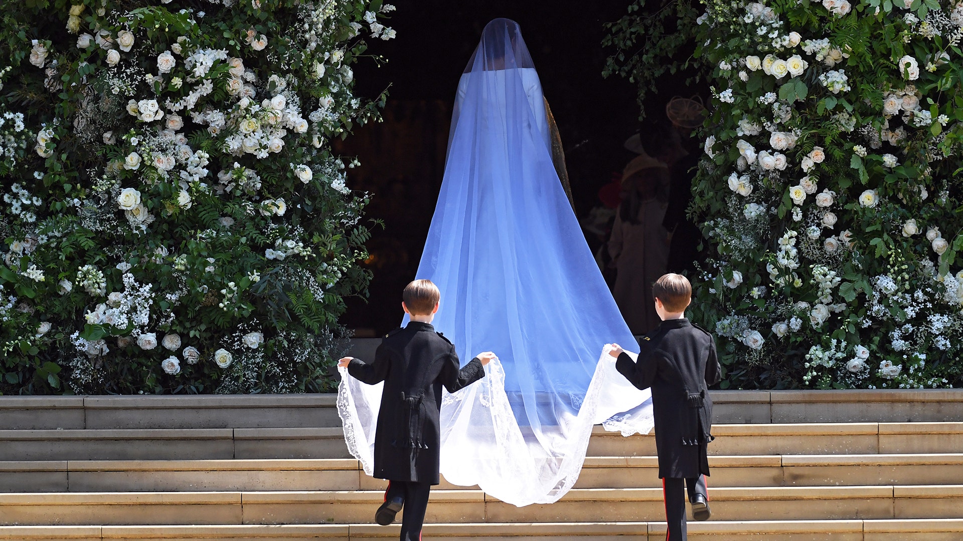 Meghan Markle arrives at St George's Chapel in Windsor Castle for her royal wedding ceremony