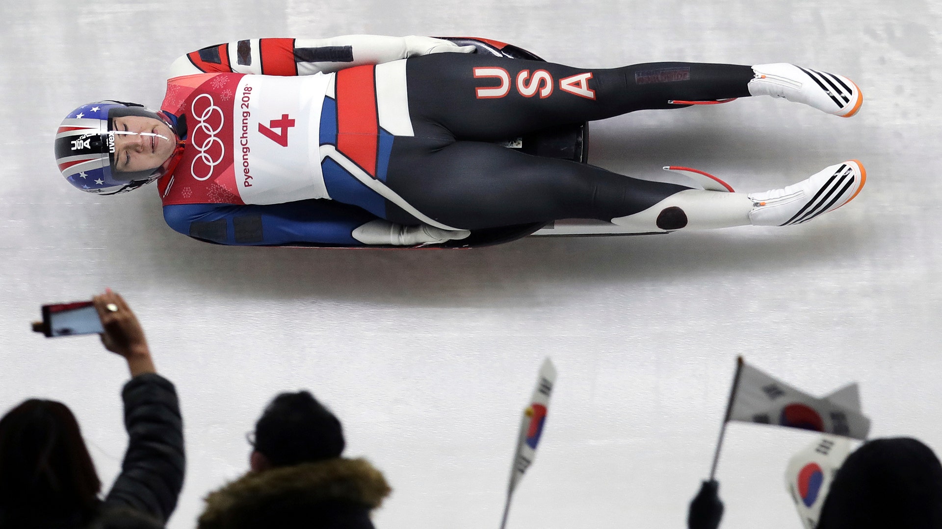 Summer Britcher of the United States competes in her first run during the women's luge competition at the 2018 Winter Olympics