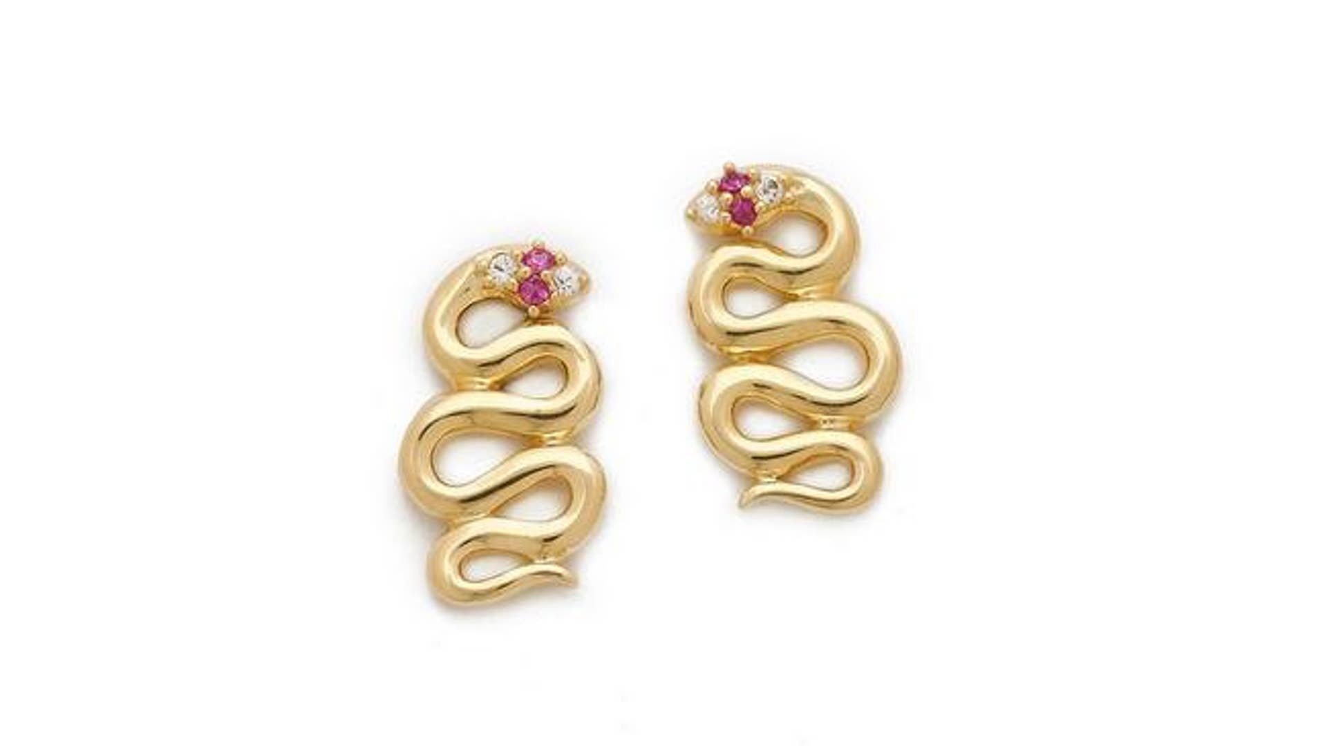Elizabeth and James White Sapphire & Ruby Meadowlark Snake Stud Earrings