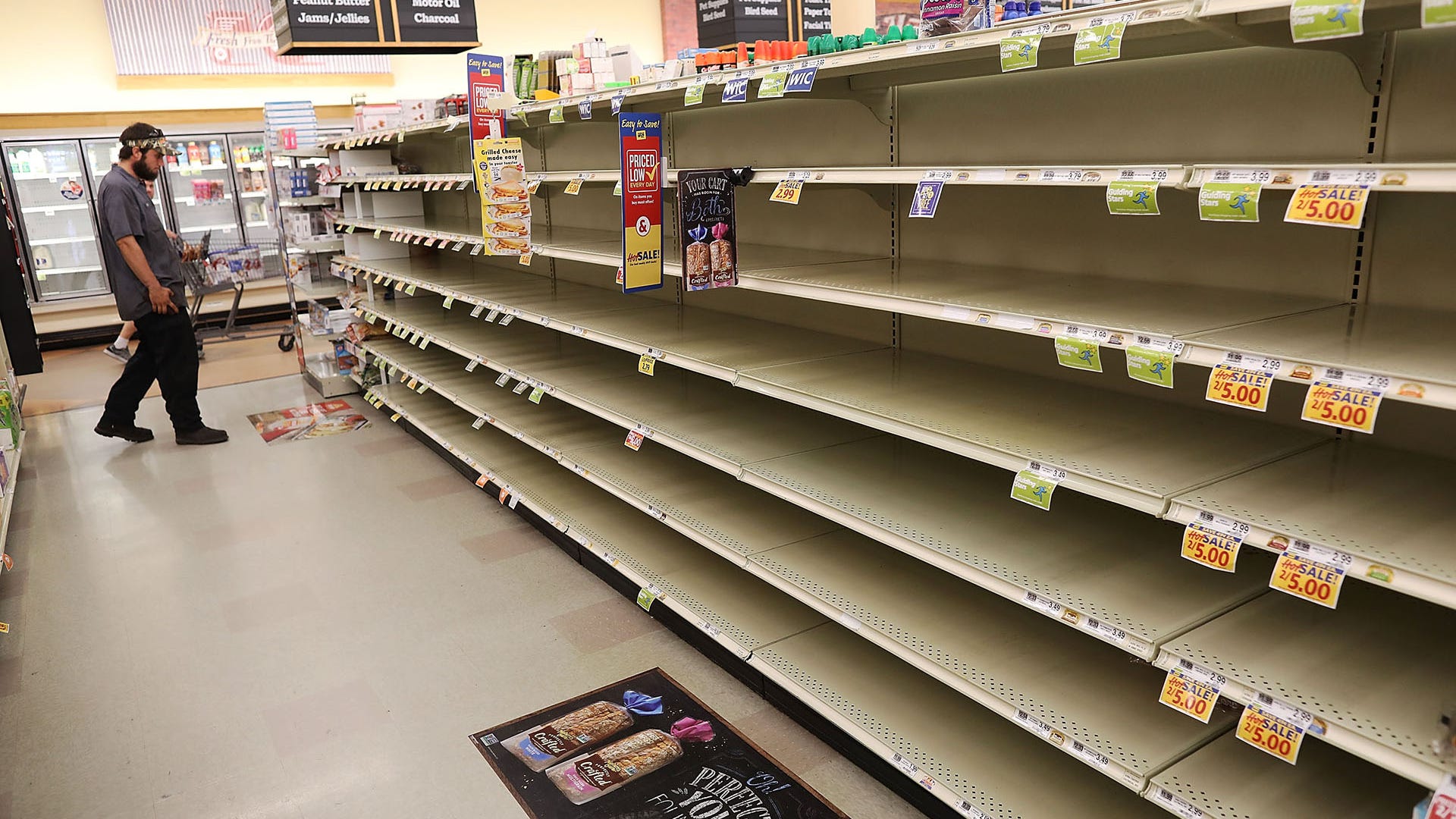 Bread shelves are bare as people stock up on food ahead of the arrival of Hurricane Florence. in Myrtle Beach, SC