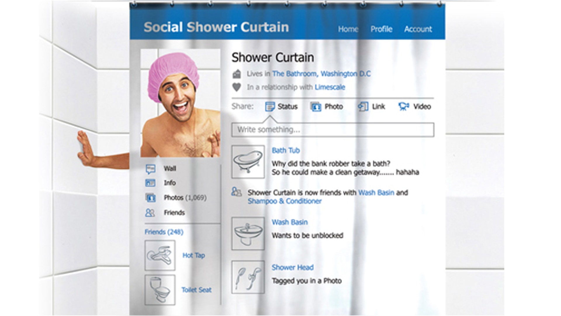 Wacky Gadgets: Facebook shower curtain
