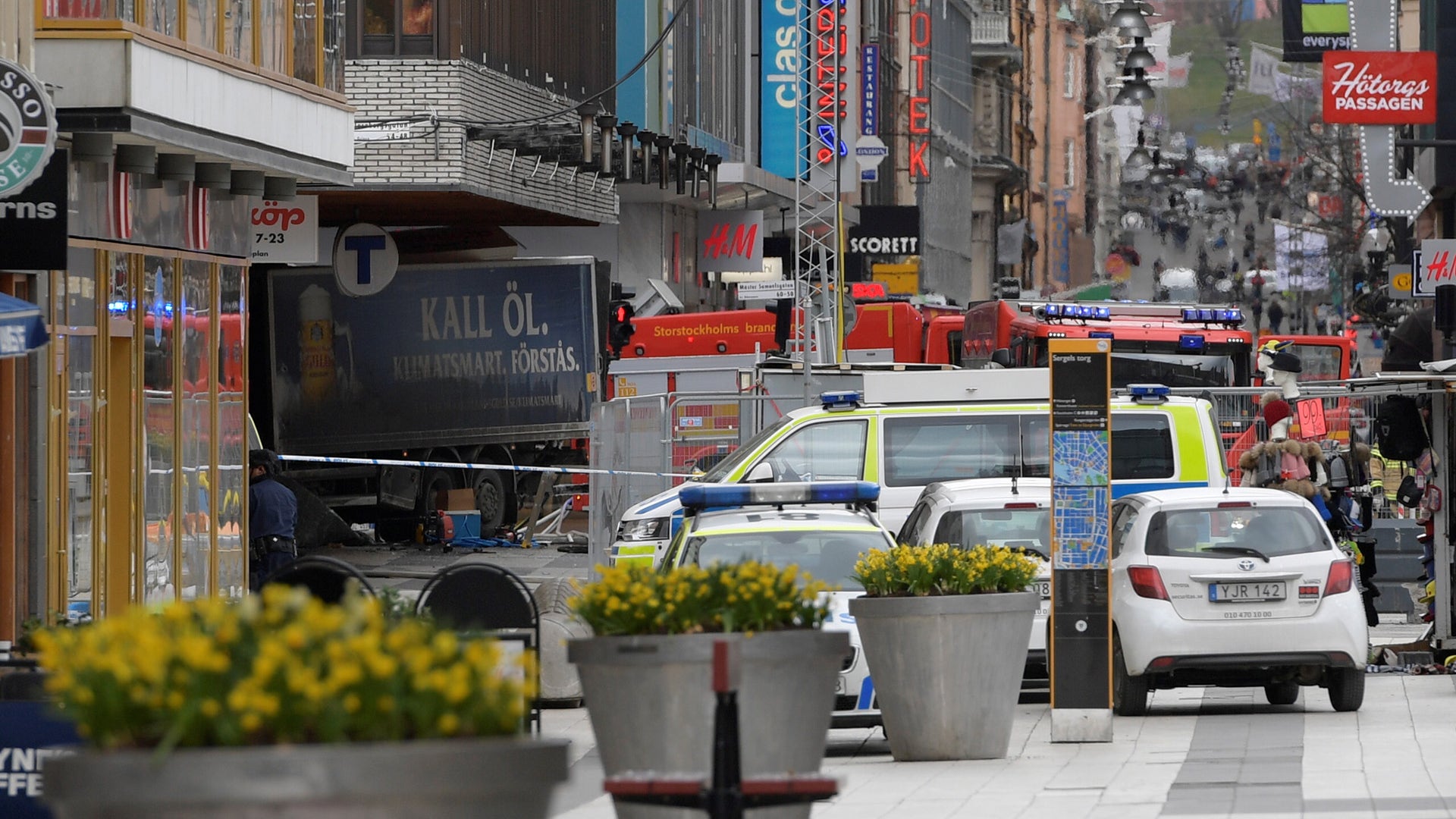 Dozens were injured and several killed when a truck crashed into department store Ahlens in central Stockholm, Sweden
