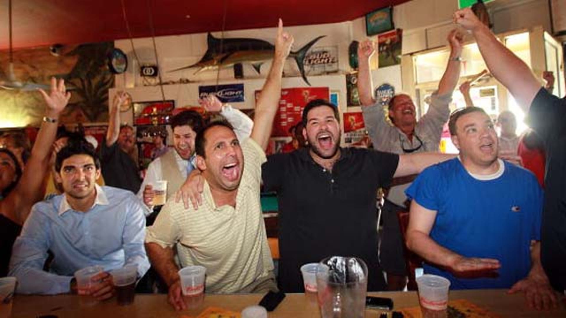 football fans in bar