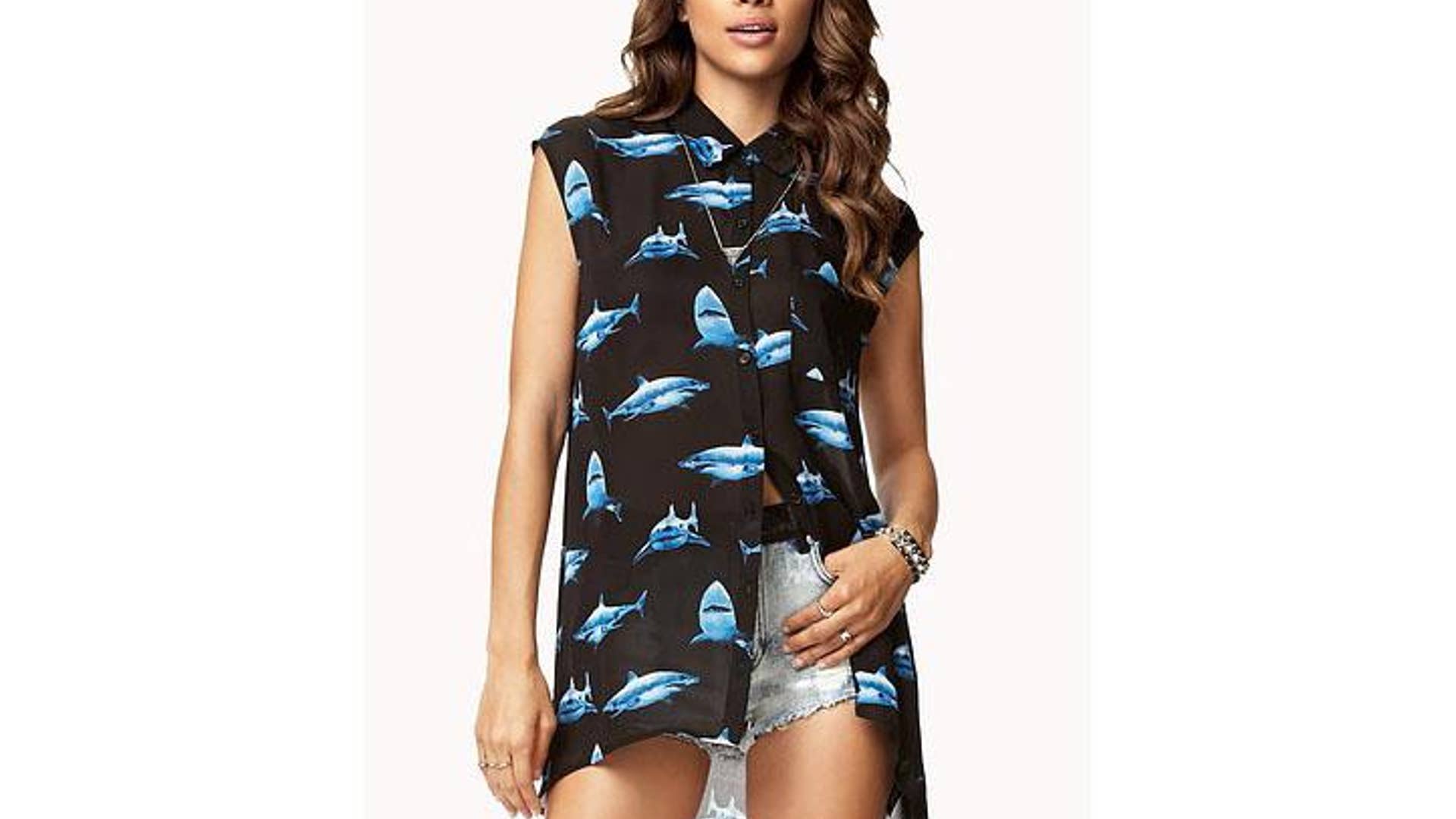 Shark Print High-Low Shirt