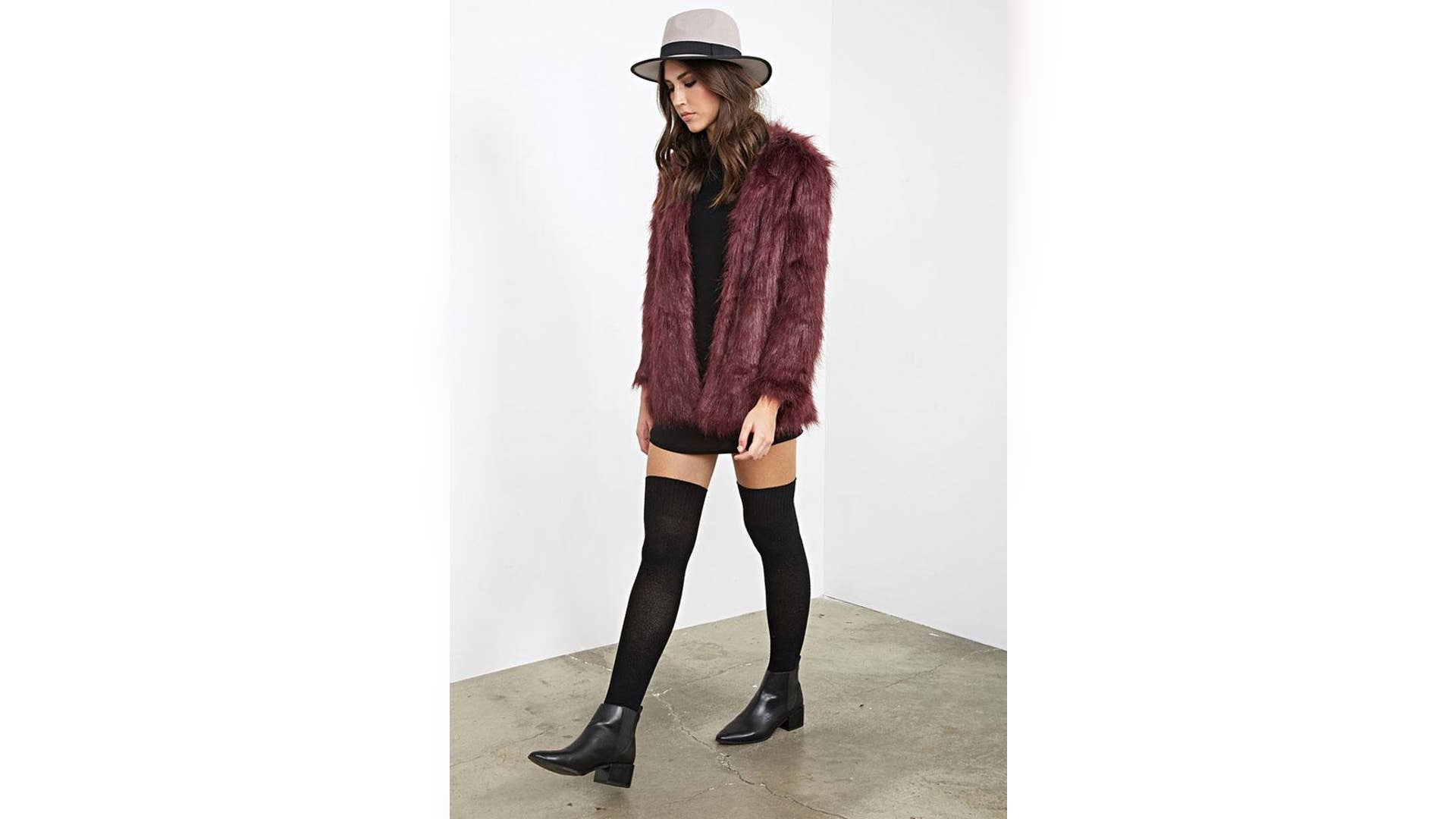 Collarless Faux Fur Jacket