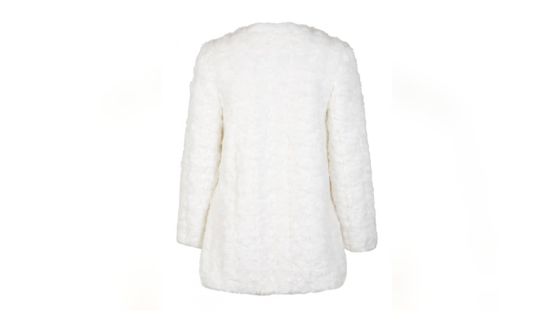 White Collarless Fur Coat