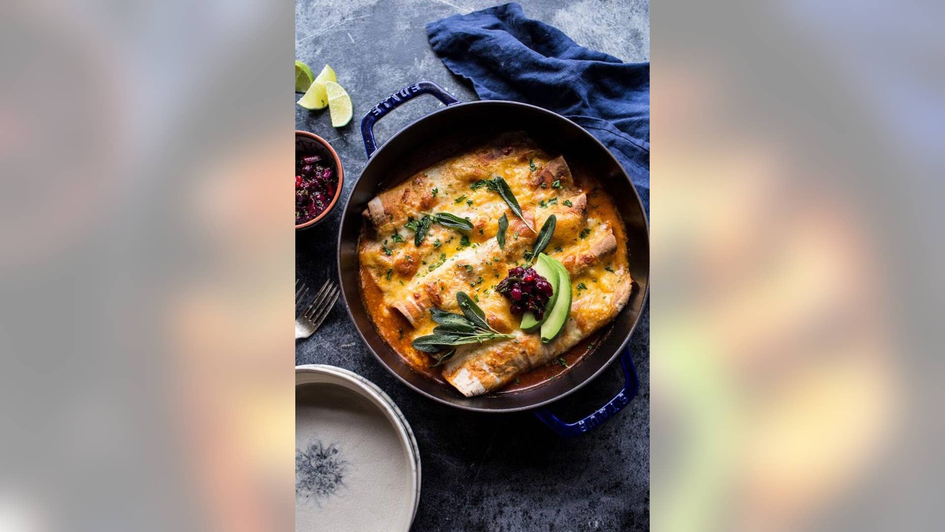 Green Chile Butternut Squash Turkey Enchiladas With Crispy Sage