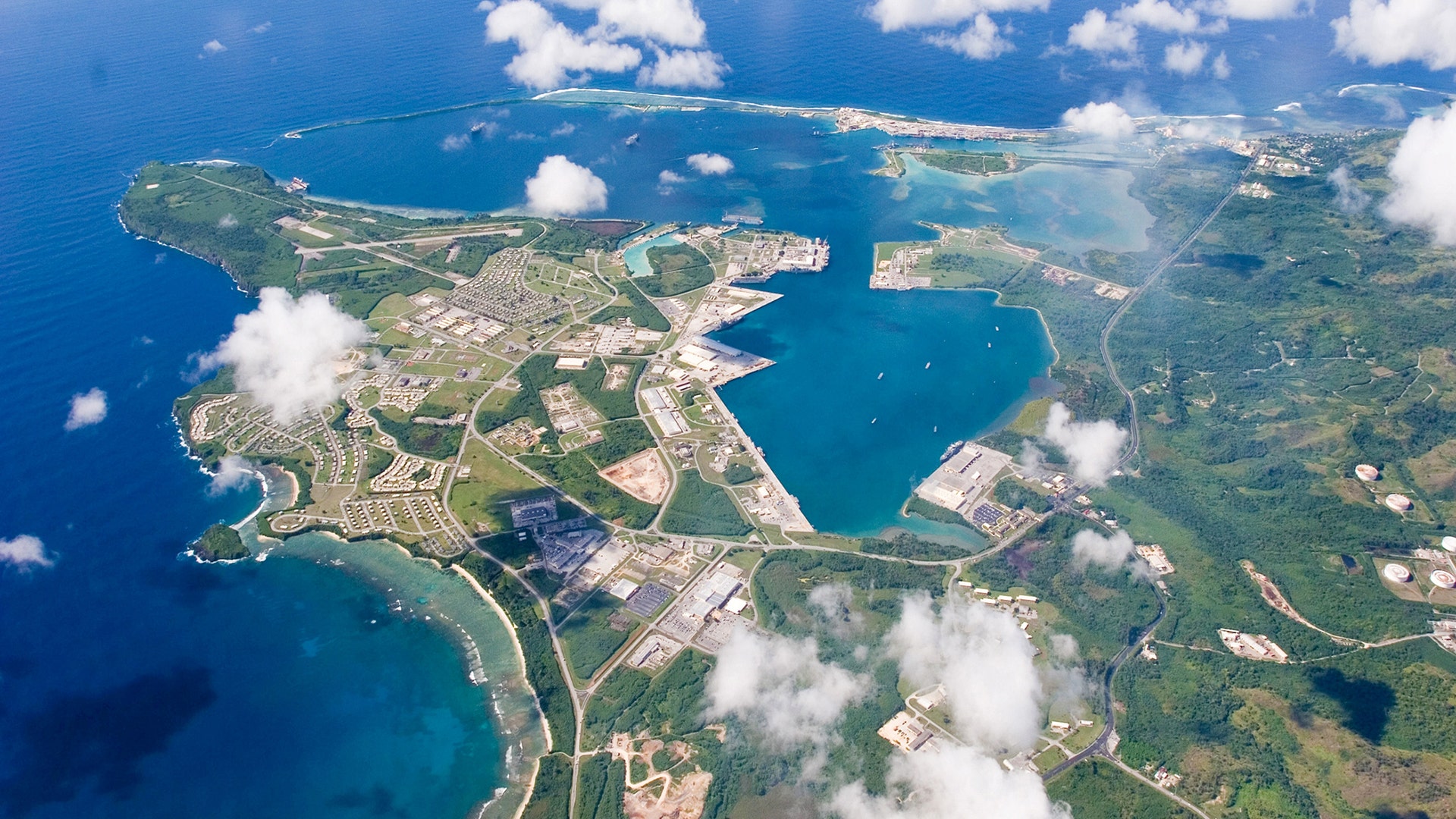 An aerial view of U.S. Naval Base Guam September 20, 2006.  