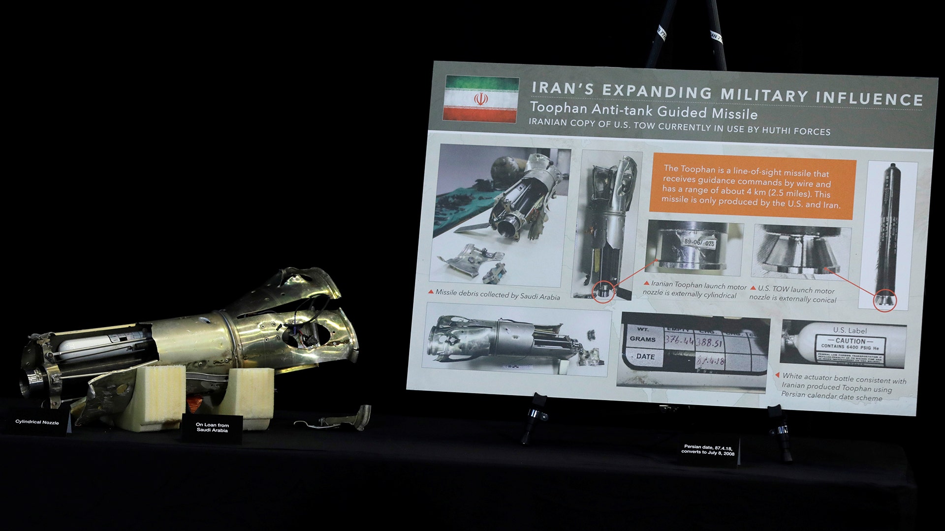 Remains of Iranian Toophan anti-tank guided missile provided by Pentagon