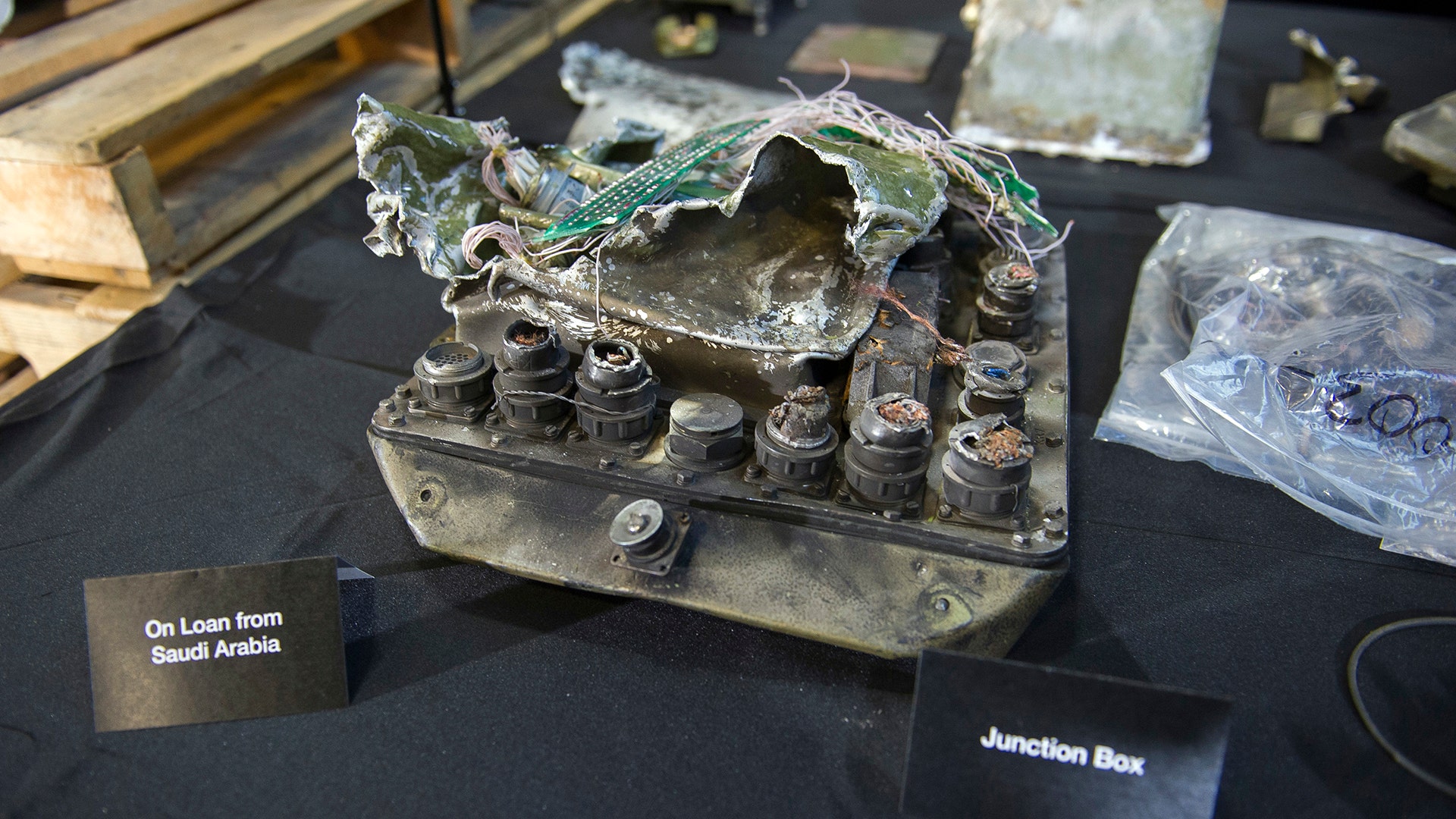 The remains of an Iranian rocket's Qiam guidance component junction box which was fired by Yemen into Saudi Arabia
