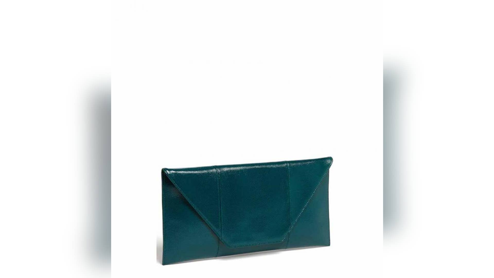 Halogen Lizard Embossed Patent Leather Flap Clutch